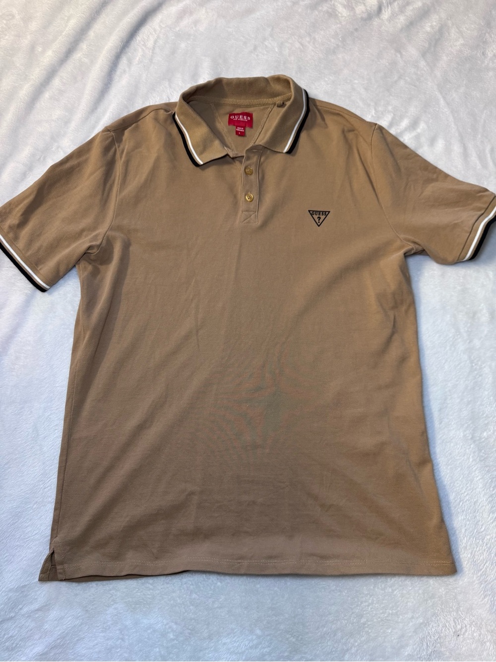 GUESS Men's Tan Polo with Black & White Trim